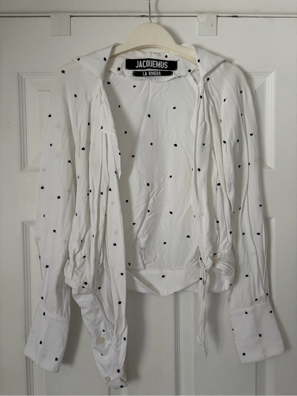 JACQUEMUS White Polka Dot "La Riviera" Wrap Blouse - Size 36
